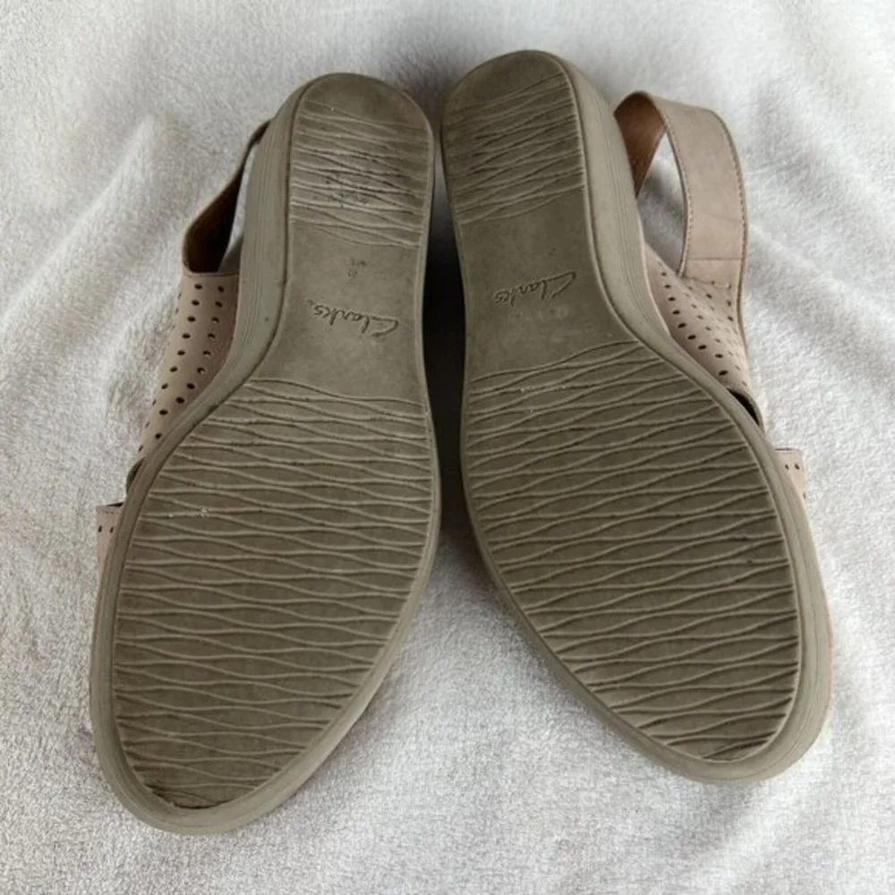 Clarks Reedly Variel‎ Slingback Platform Wedge Sandals 12 Womens Beige Nubuck